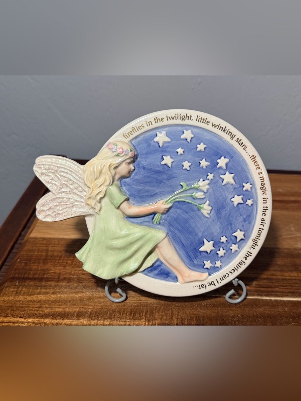 Porcelain Fairy Wall Plate with Stars and Flowers